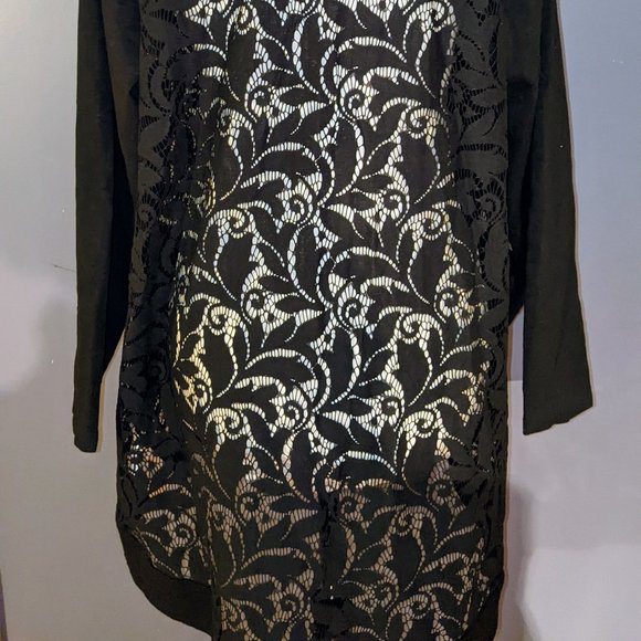 LOGO by Lori Goldstein Open Front Slub Cardigan w/Lace Detail XL - Picture 6 of 11